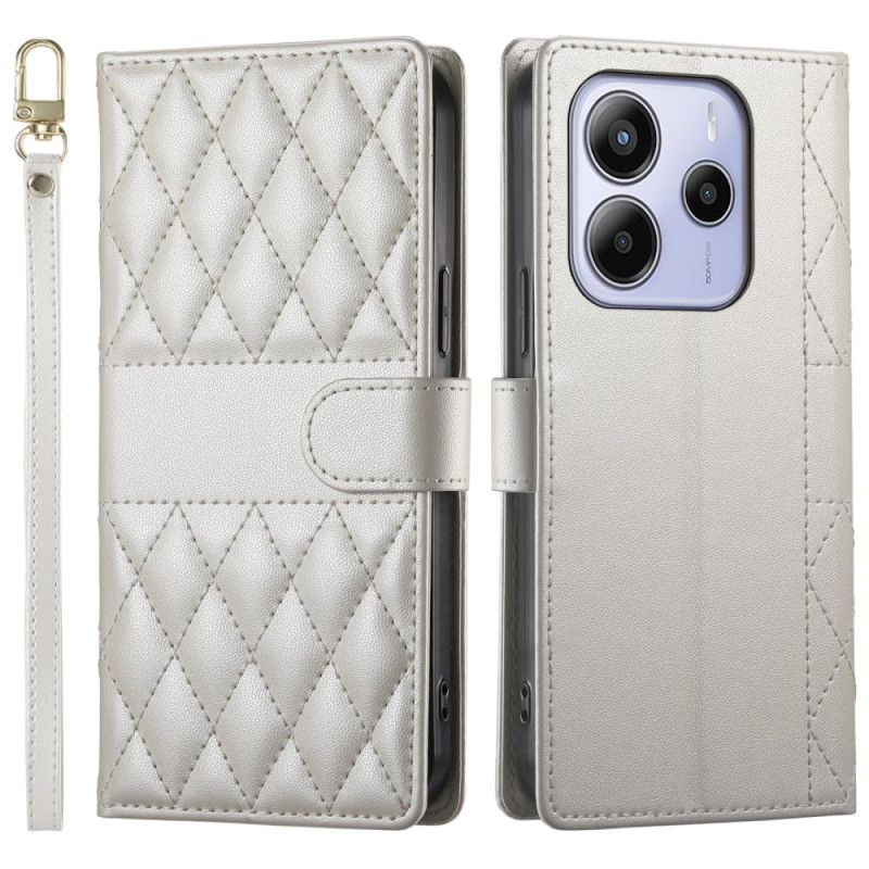 Etui Folio Xiaomi Redmi Note 14 4g Pikowane Z Paskiem I Paskiem Na Ramię