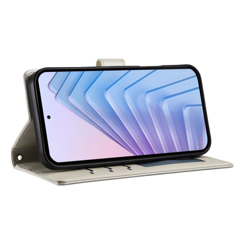 Etui Folio Xiaomi Redmi Note 14 4g Pikowane Z Paskiem I Paskiem Na Ramię