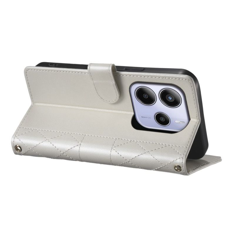 Etui Folio Xiaomi Redmi Note 14 4g Pikowane Z Paskiem I Paskiem Na Ramię