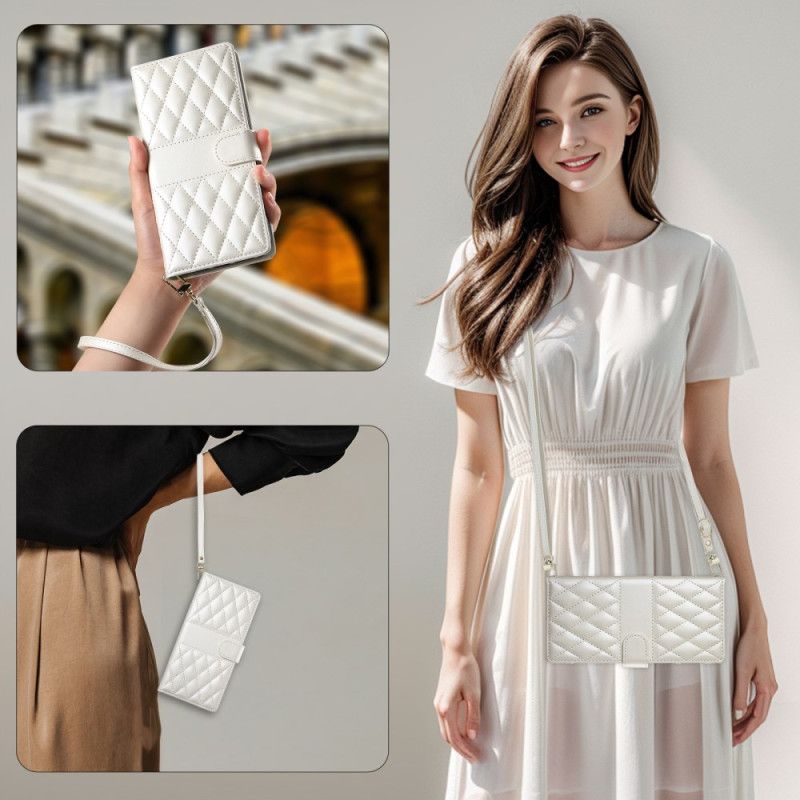 Etui Folio Xiaomi Redmi Note 14 4g Pikowane Z Paskiem I Paskiem Na Ramię