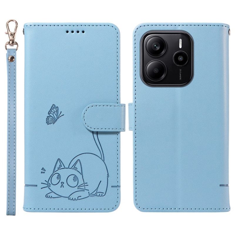Etui Folio Xiaomi Redmi Note 14 4g Zabawny Kotek Z Paskiem Etui Ochronne