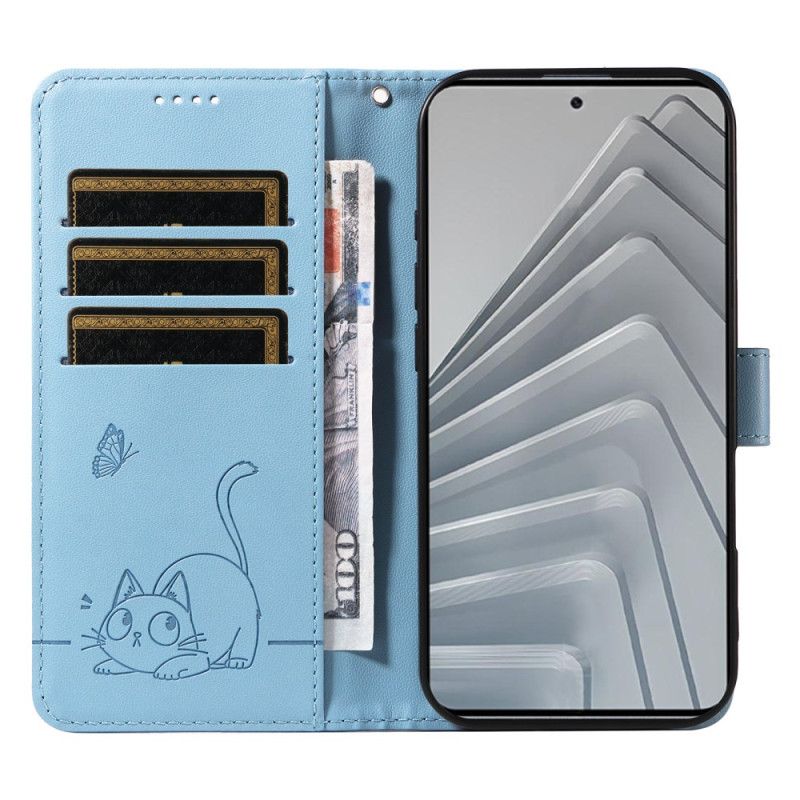 Etui Folio Xiaomi Redmi Note 14 4g Zabawny Kotek Z Paskiem Etui Ochronne