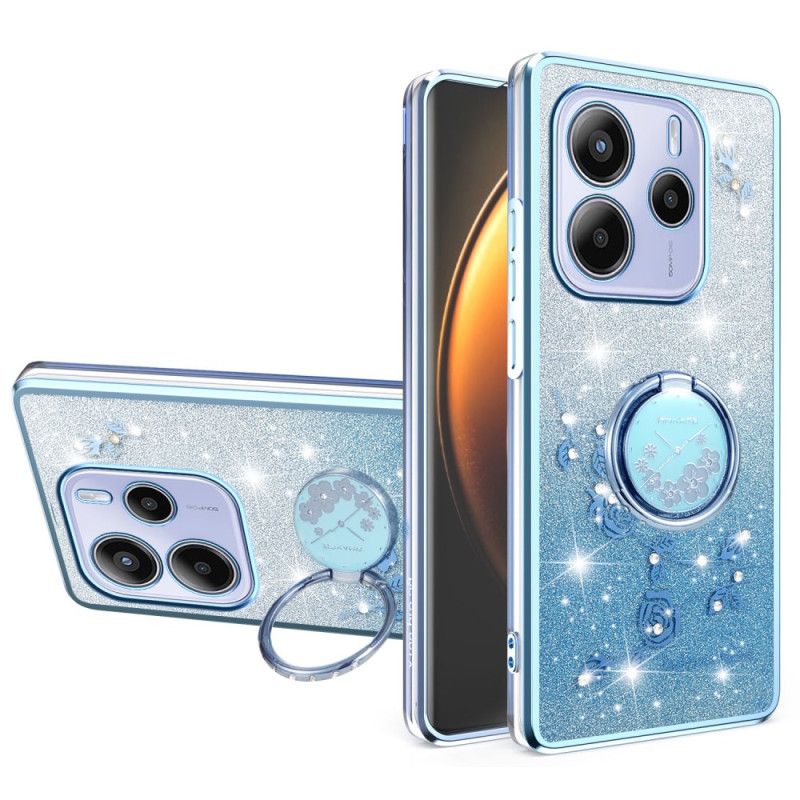 Futerały Xiaomi Redmi Note 14 4g Etui Na Telefon Uchwyt Na Pierścionek Z Kryształkami I Kwiatami