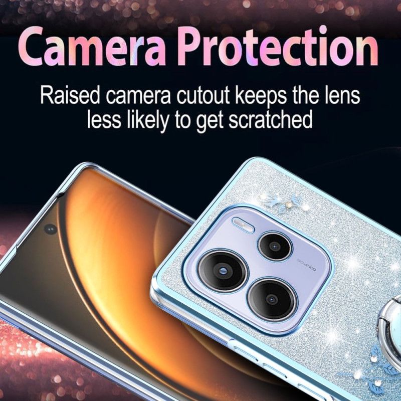 Futerały Xiaomi Redmi Note 14 4g Etui Na Telefon Uchwyt Na Pierścionek Z Kryształkami I Kwiatami