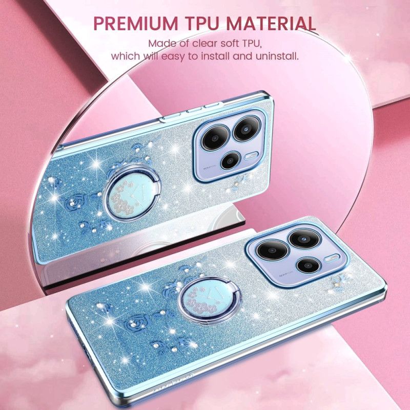 Futerały Xiaomi Redmi Note 14 4g Etui Na Telefon Uchwyt Na Pierścionek Z Kryształkami I Kwiatami