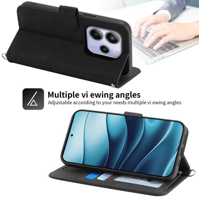 Skórzany Futerał Xiaomi Redmi Note 14 4g Etui Na Telefon Kwiatowy Wzór I Paski