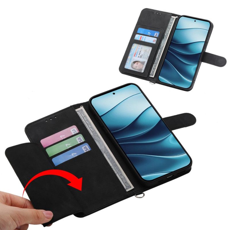 Skórzany Futerał Xiaomi Redmi Note 14 4g Etui Na Telefon Kwiatowy Wzór I Paski