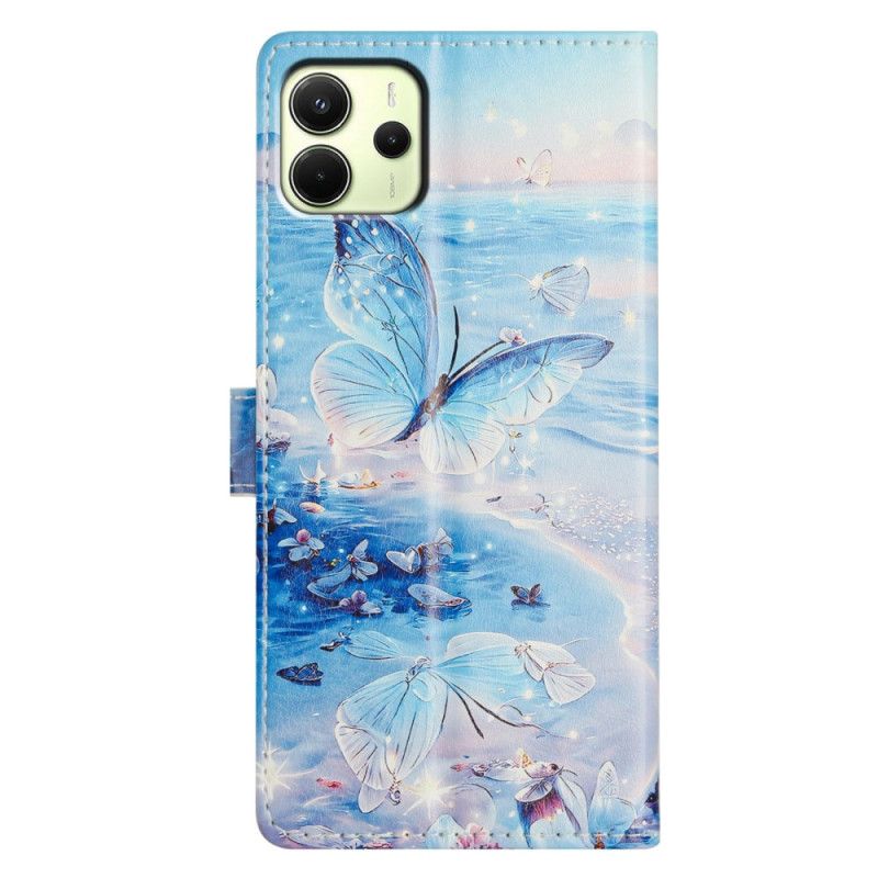 Skórzany Futerał Xiaomi Redmi Note 14 4g Etui Na Telefon Motyl Oceaniczny