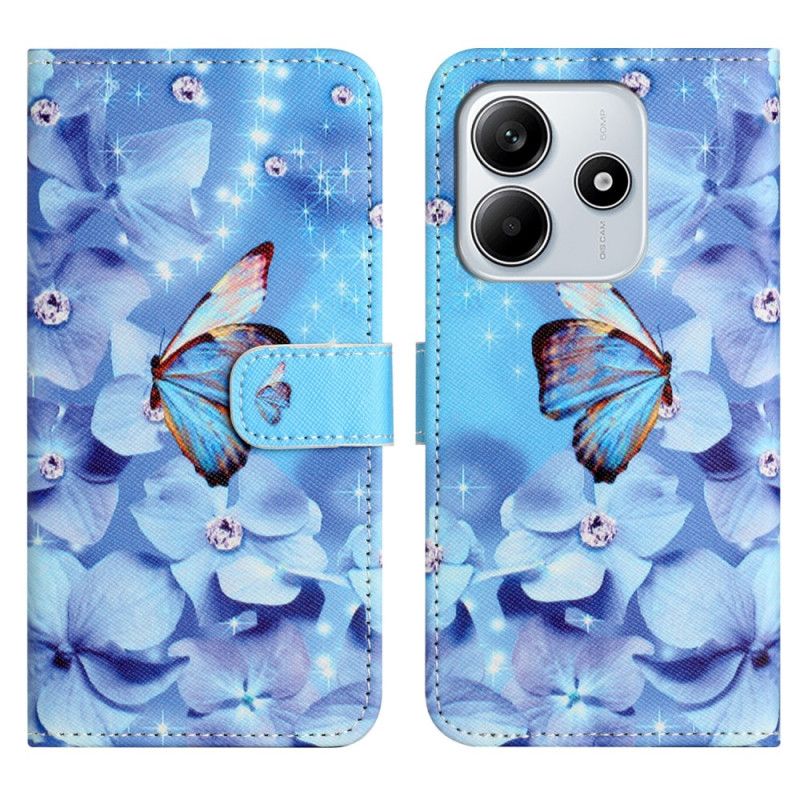 Skórzany Futerał Xiaomi Redmi Note 14 4g Etui Na Telefon Motyle I Diamenty