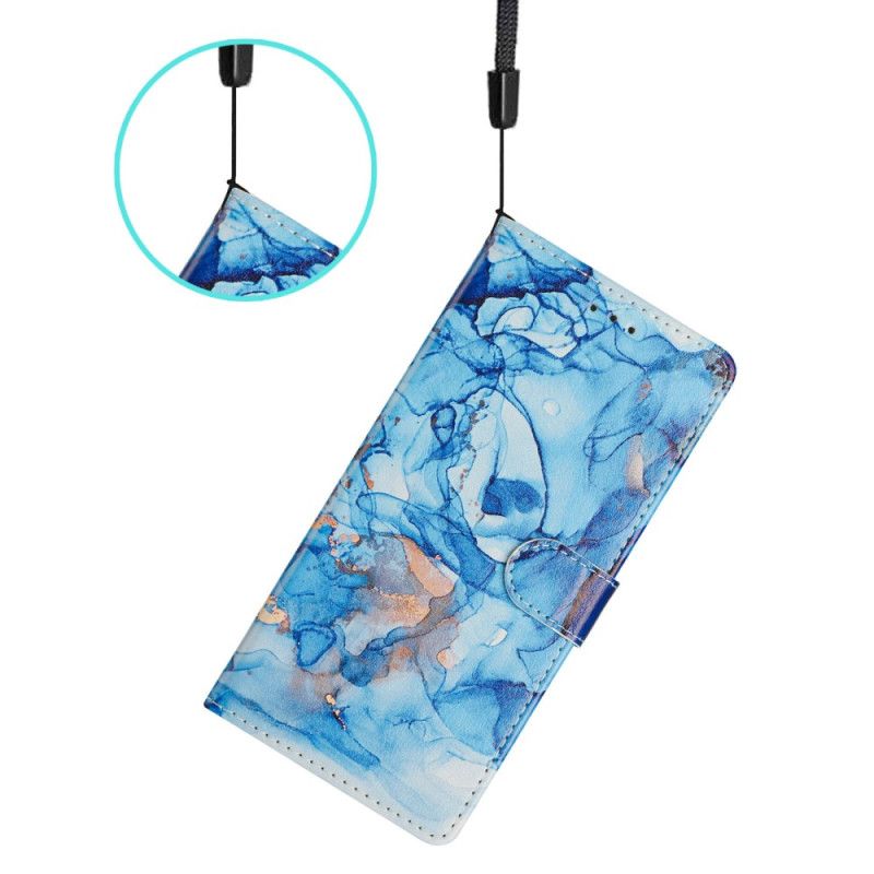 Skórzany Futerał Xiaomi Redmi Note 14 4g Etui Na Telefon Niebieski Marmur