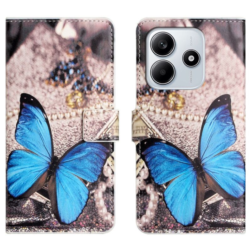 Skórzany Futerał Xiaomi Redmi Note 14 4g Etui Na Telefon Niebieski Motyl
