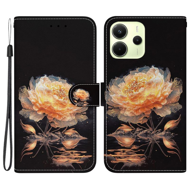 Skórzany Futerał Xiaomi Redmi Note 14 4g Etui Na Telefon Pomarańczowa Piwonia