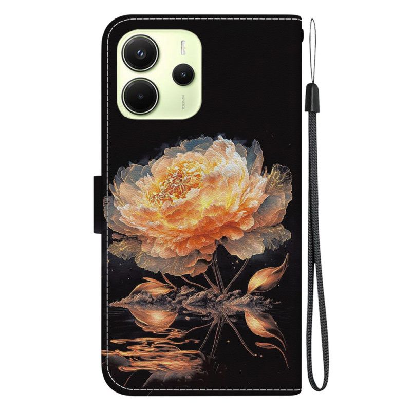 Skórzany Futerał Xiaomi Redmi Note 14 4g Etui Na Telefon Pomarańczowa Piwonia