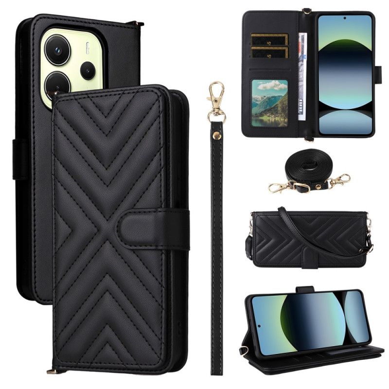 Skórzany Futerał Xiaomi Redmi Note 14 4g Etui Na Telefon Portfel Premium Z Paskiem I Paskiem Na Ramię