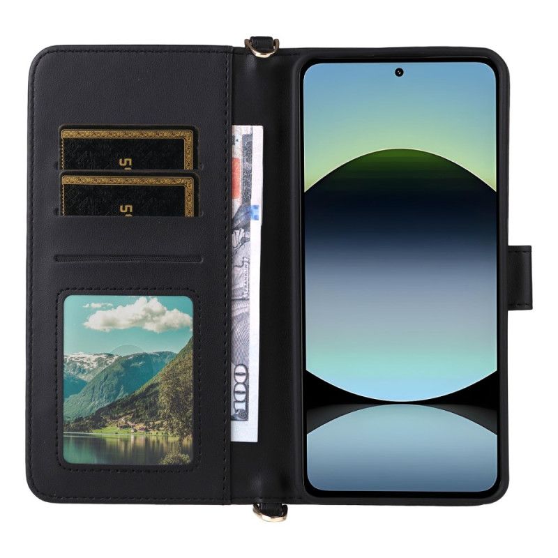 Skórzany Futerał Xiaomi Redmi Note 14 4g Etui Na Telefon Portfel Premium Z Paskiem I Paskiem Na Ramię