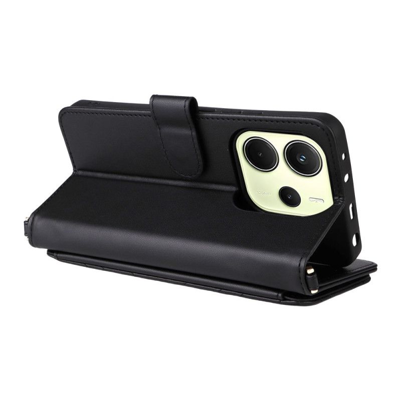 Skórzany Futerał Xiaomi Redmi Note 14 4g Etui Na Telefon Portfel Premium Z Paskiem I Paskiem Na Ramię