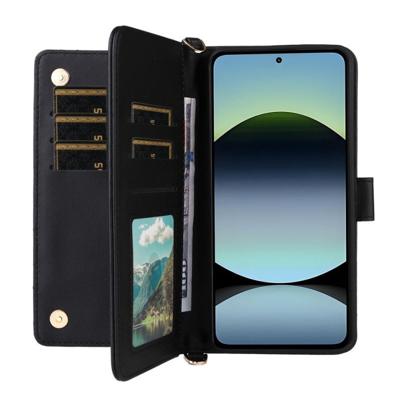 Skórzany Futerał Xiaomi Redmi Note 14 4g Etui Na Telefon Portfel Premium Z Paskiem I Paskiem Na Ramię