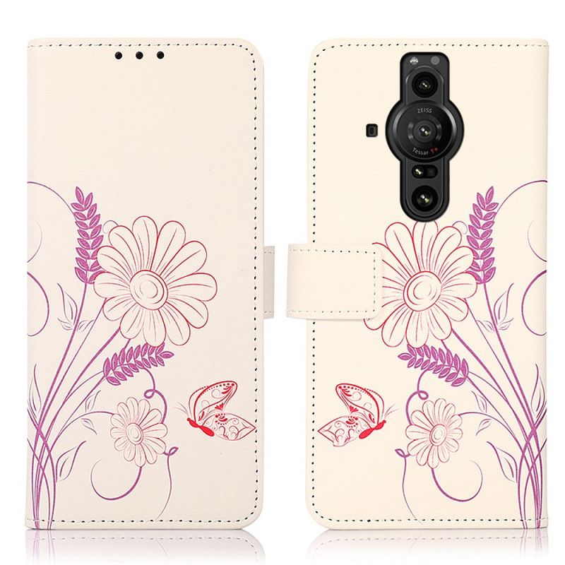 Skórzany Futerał Sony Xperia Pro-i Etui Na Telefon Rysowanie Motyli I Kwiatów