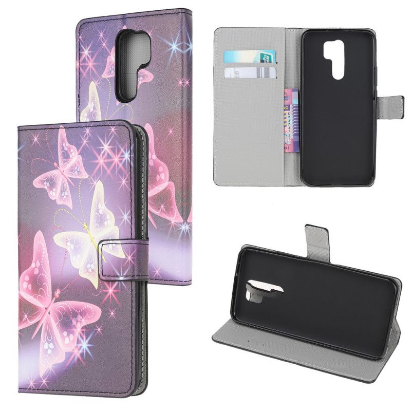 Etui Folio Xiaomi Redmi 9 Biały Czarny Motyle I Kwiaty Etui Ochronne
