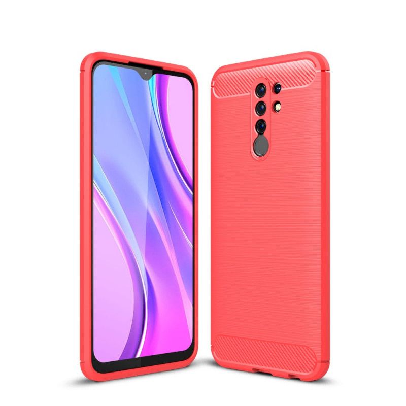 Etui Xiaomi Redmi 9 Czerwony Czarny Szczotkowane Włókno Węglowe Etui Ochronne