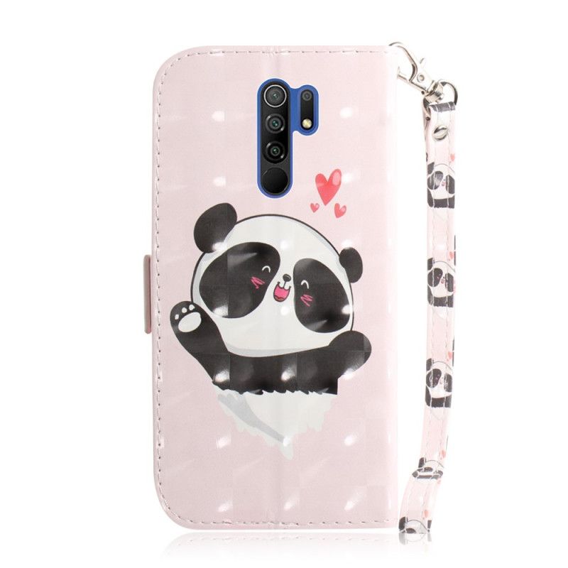 Skórzany Futerał Xiaomi Redmi 9 Etui na Telefon Panda Love Ze Stringami