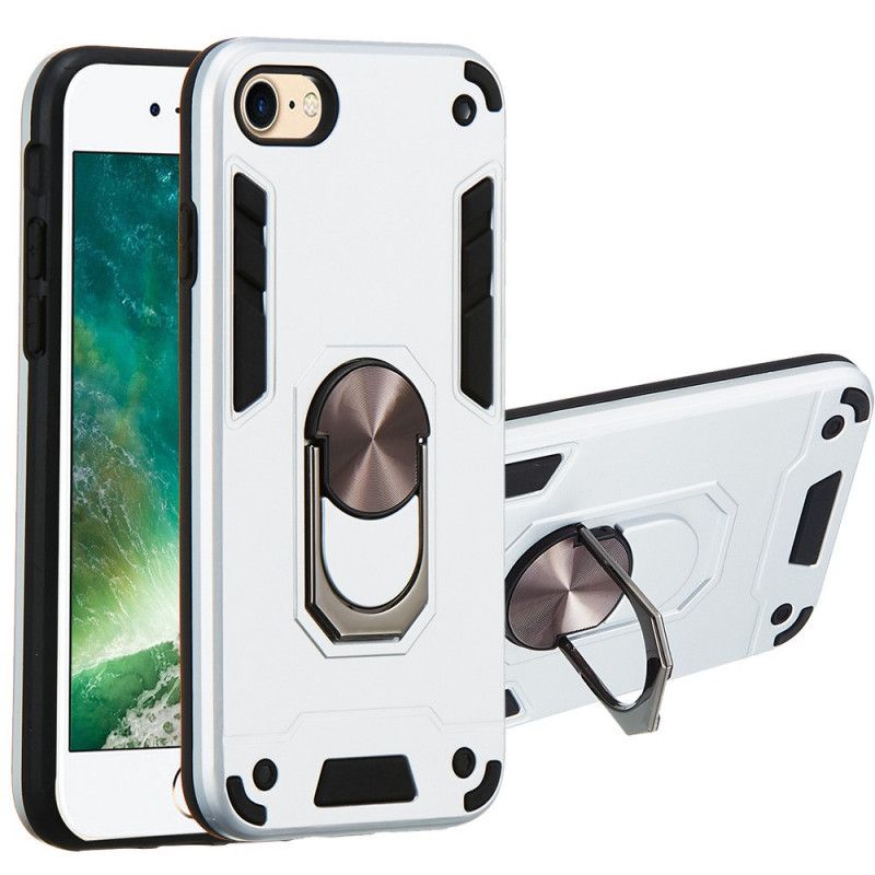 Etui iPhone 7 / 8 / SE 2 Biały Czarny Zdejmowany Metalowy Wspornik Pierścieniowy