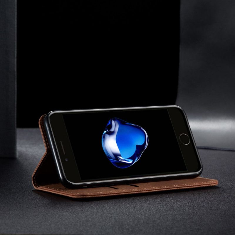 Flip Kotelot iPhone 7 / 8 / SE 2 Granatowy Czarny Etui na Telefon Tekstura Dżinsów Ze Sztucznej Skóry