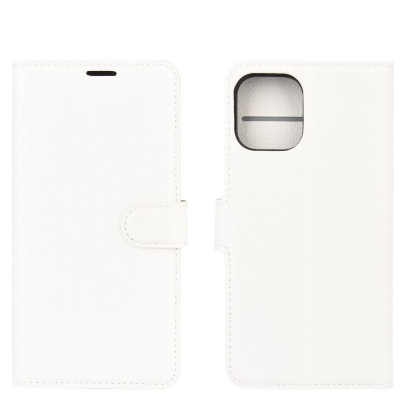 Etui Folio iPhone 12 Mini Biały Czarny Klasyczny Efekt Skóry Liczi Etui Ochronne