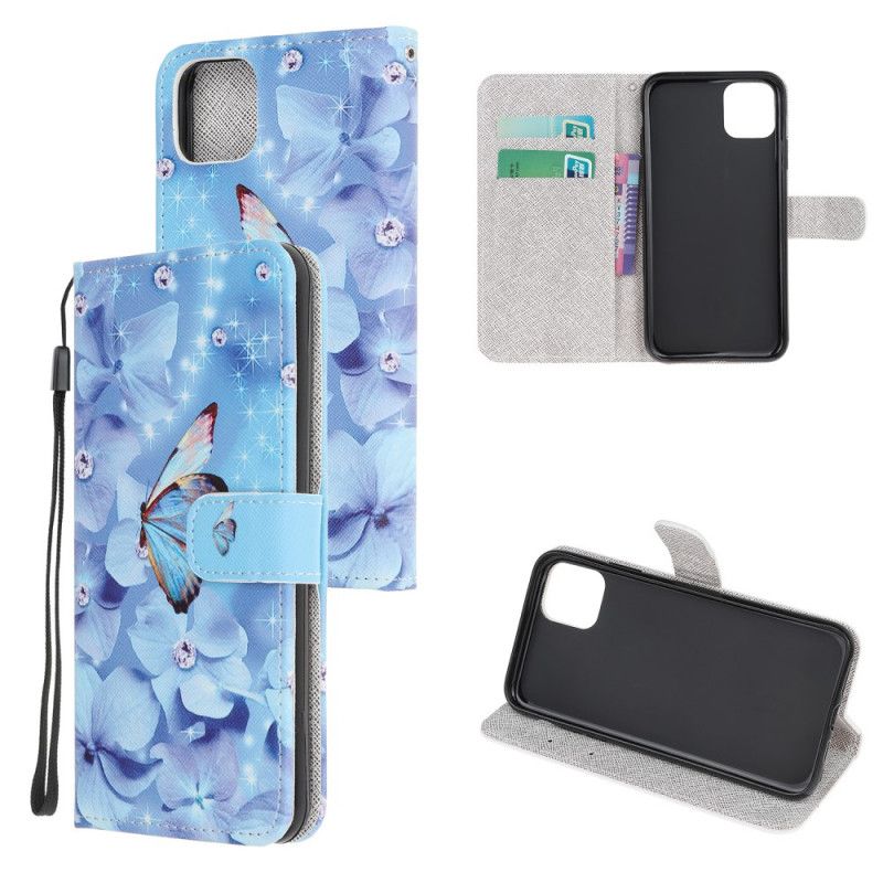 Etui Folio iPhone 12 Mini Diamentowe Motyle Ze Stringami