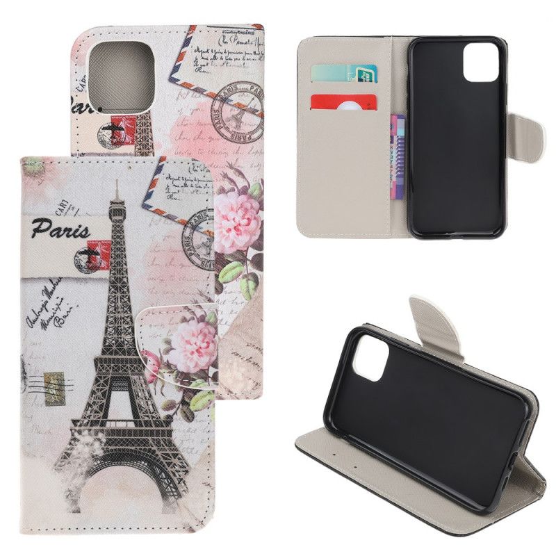 Etui Folio iPhone 12 Mini Wieża Eiffla W Stylu Retro