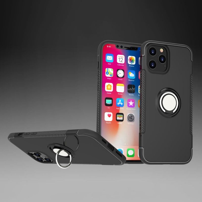 Etui iPhone 12 Mini Szary Czarny Metalowy Pierścień Z Włókna Węglowego