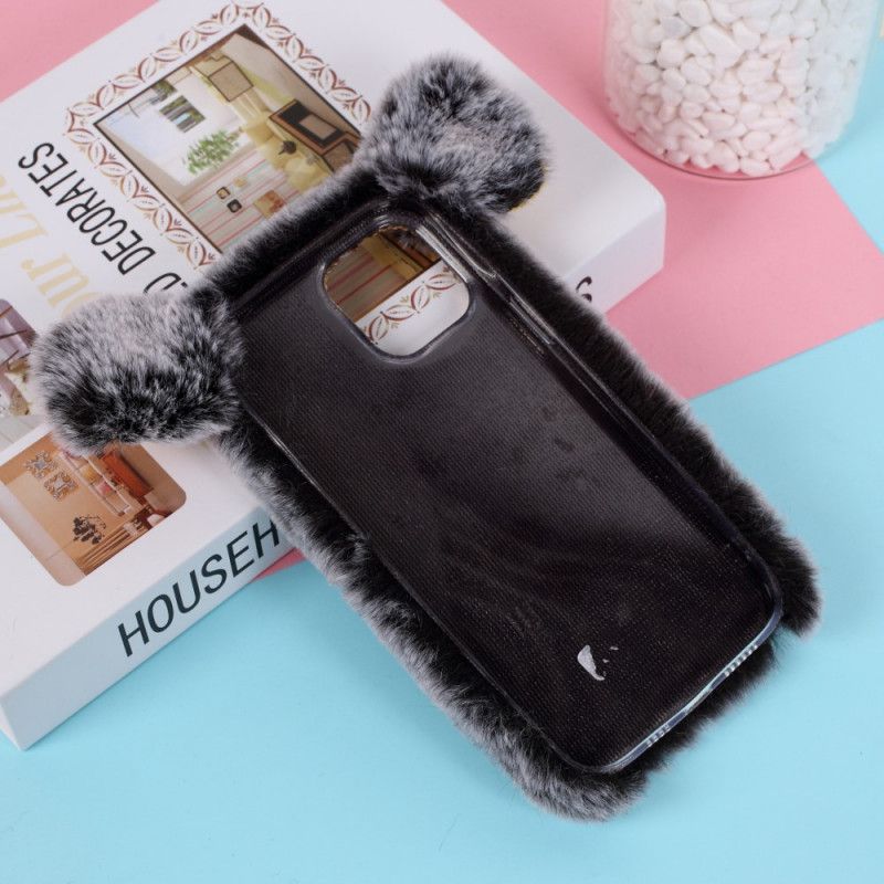 Futerały iPhone 12 Mini Różowy Czarny Etui na Telefon Futro Wieprzowe