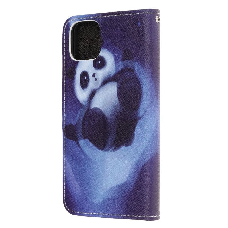 Skórzany Futerał iPhone 12 Mini Etui na Telefon Przestrzeń Panda Ze Stringami