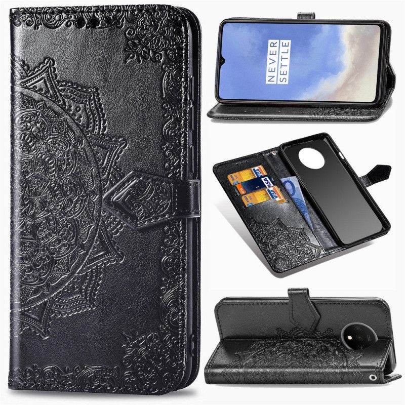 Etui Folio OnePlus 7T Szary Czarny Mandala W Średnim Wieku Etui Ochronne