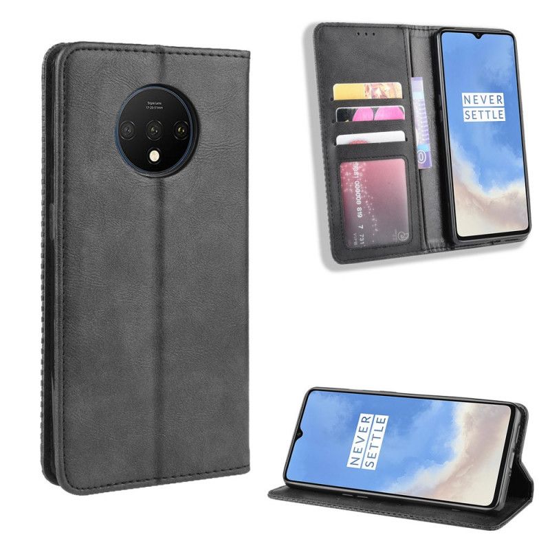 Flip Kotelot OnePlus 7T Czerwony Czarny Stylizowany Efekt Skóry W Stylu Vintage Etui Ochronne