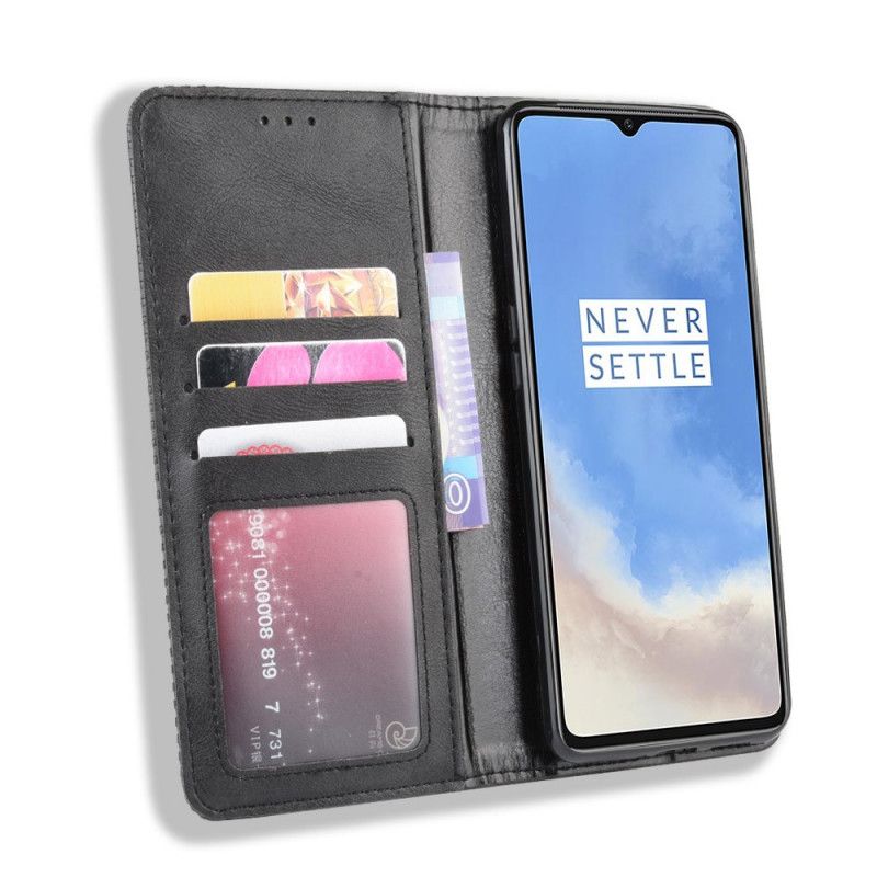 Flip Kotelot OnePlus 7T Czerwony Czarny Stylizowany Efekt Skóry W Stylu Vintage Etui Ochronne