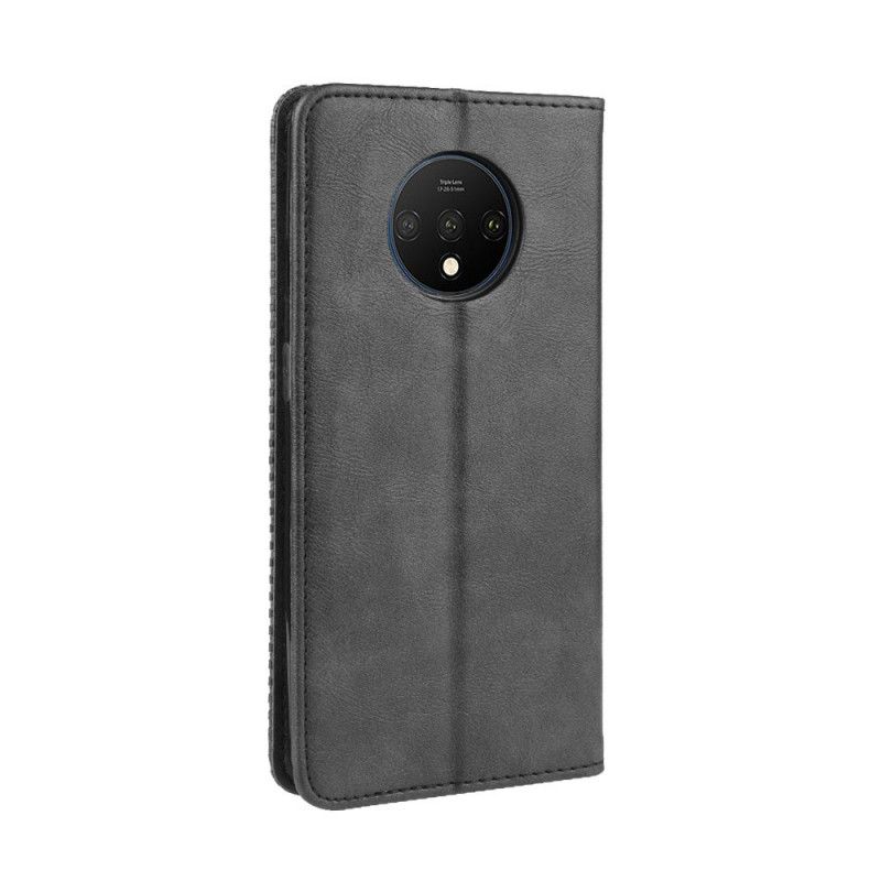 Flip Kotelot OnePlus 7T Czerwony Czarny Stylizowany Efekt Skóry W Stylu Vintage Etui Ochronne