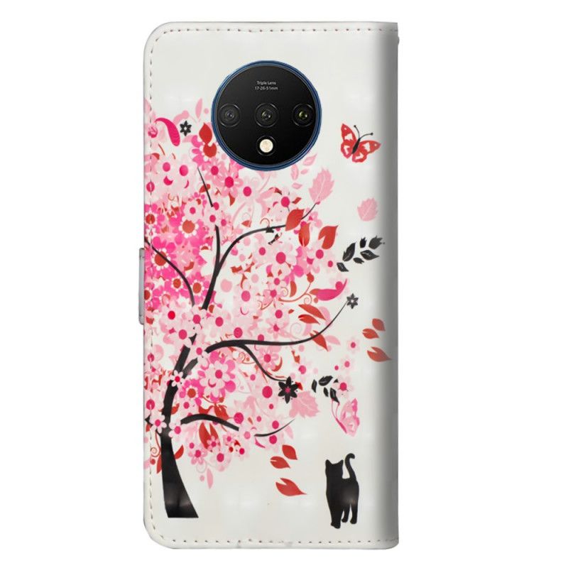 Skórzany Futerał OnePlus 7T Etui na Telefon Różowe Drzewo
