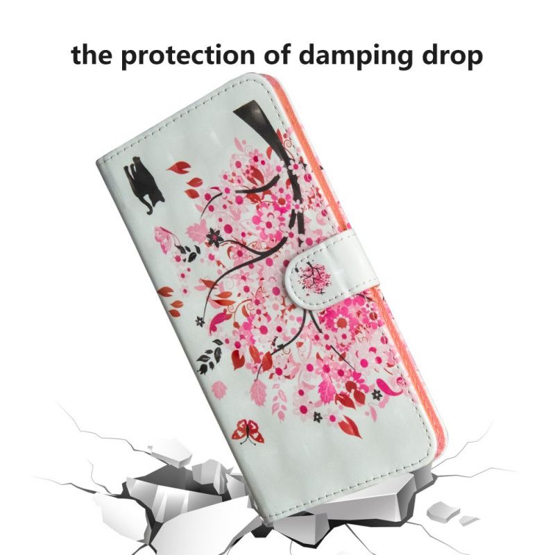 Skórzany Futerał OnePlus 7T Etui na Telefon Różowe Drzewo