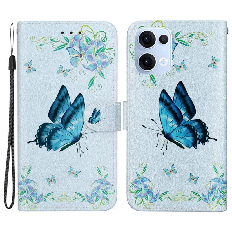 Etui Folio Oppo Reno 13 5g Motyl I Niebieskie Kwiaty