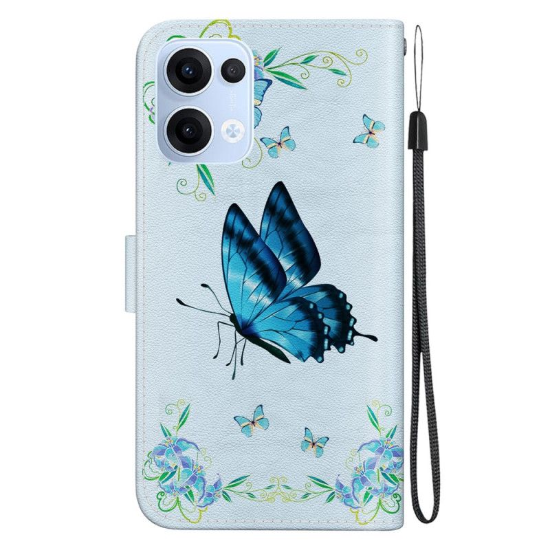 Etui Folio Oppo Reno 13 5g Motyl I Niebieskie Kwiaty