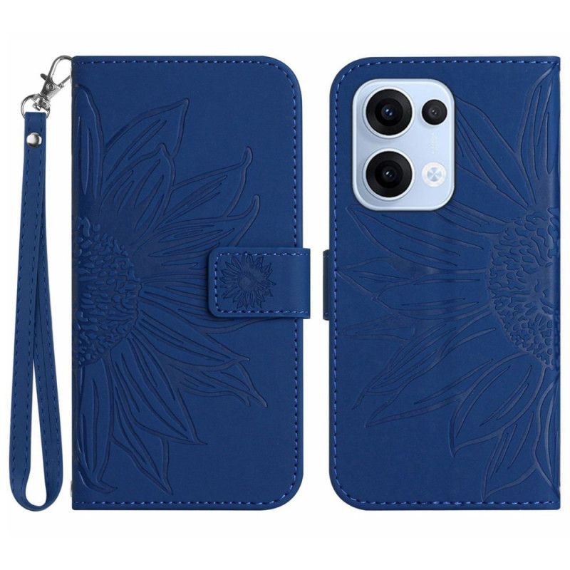 Etui Folio Oppo Reno 13 5g Nadruk Słonecznika Z Paskiem Etui Ochronne