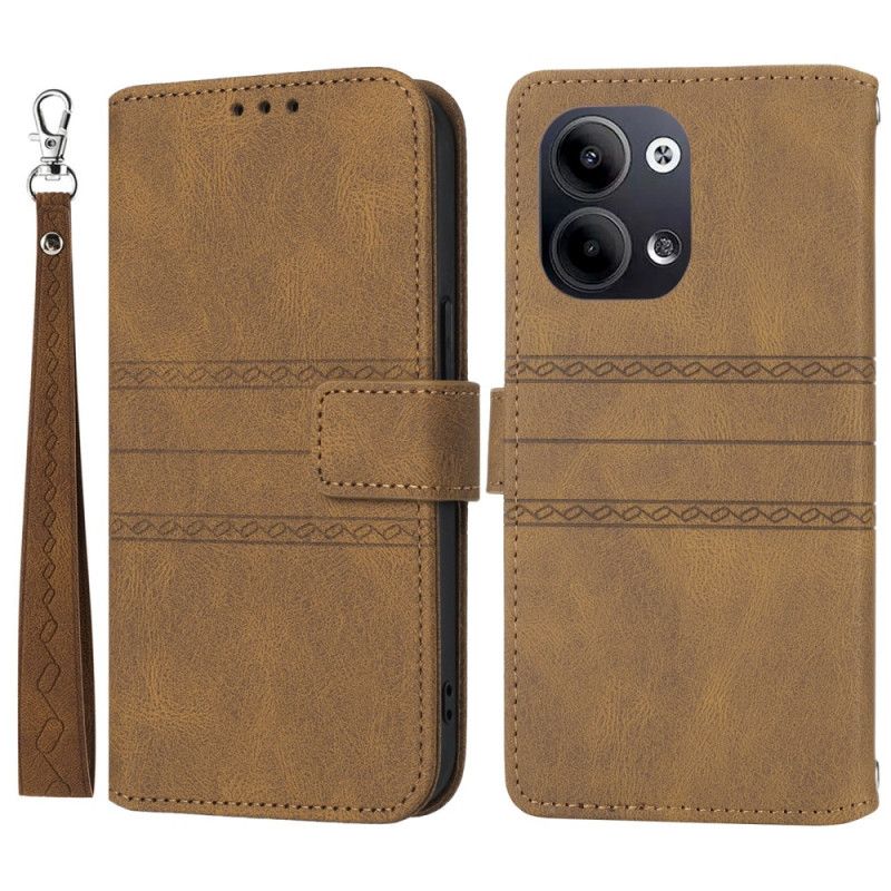 Skórzany Futerał Oppo Reno 13 5g Etui Na Telefon Podwójny Fryz Z Paskiem