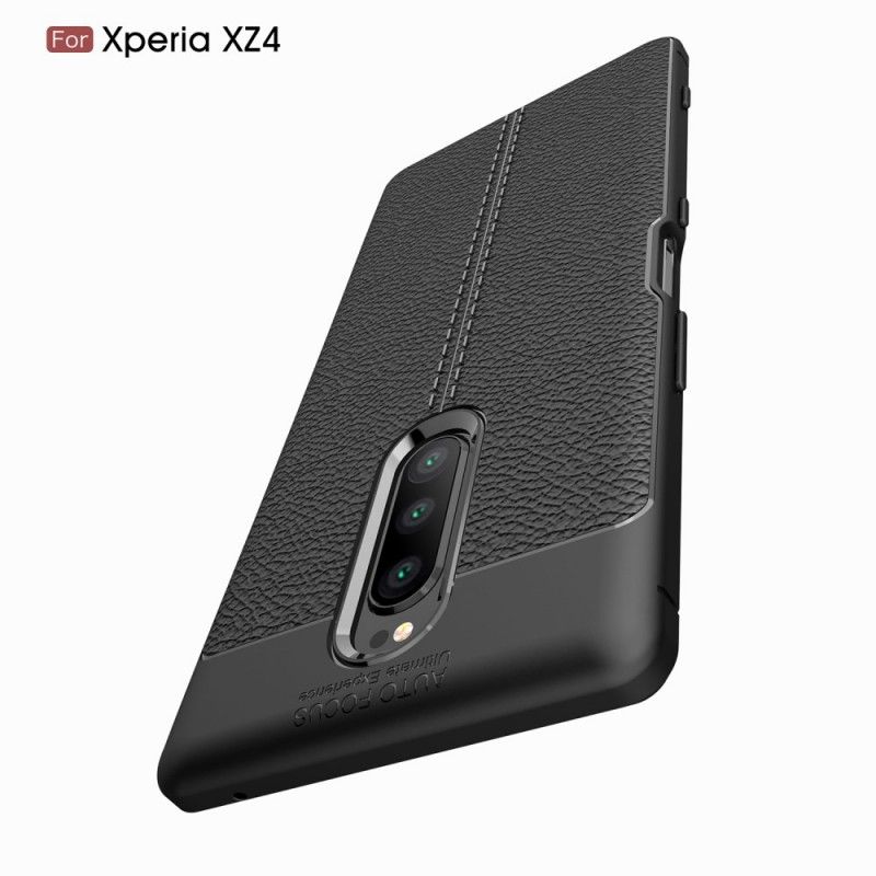 Etui Sony Xperia 1 Szary Czarny Efekt Skóry Z Podwójną Linią Liczi