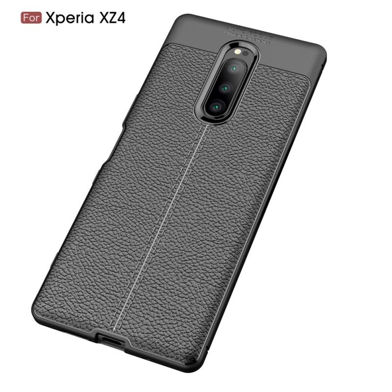 Etui Sony Xperia 1 Szary Czarny Efekt Skóry Z Podwójną Linią Liczi