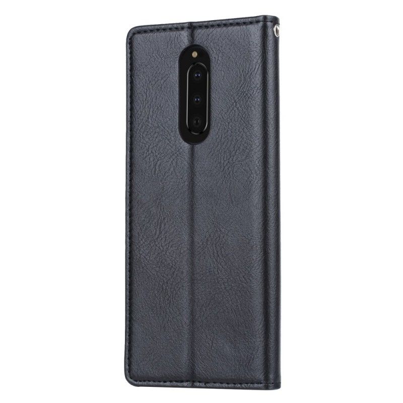 Flip Kotelot Sony Xperia 1 Kawowy Czarny Etui Na Karty Ze Sztucznej Skóry