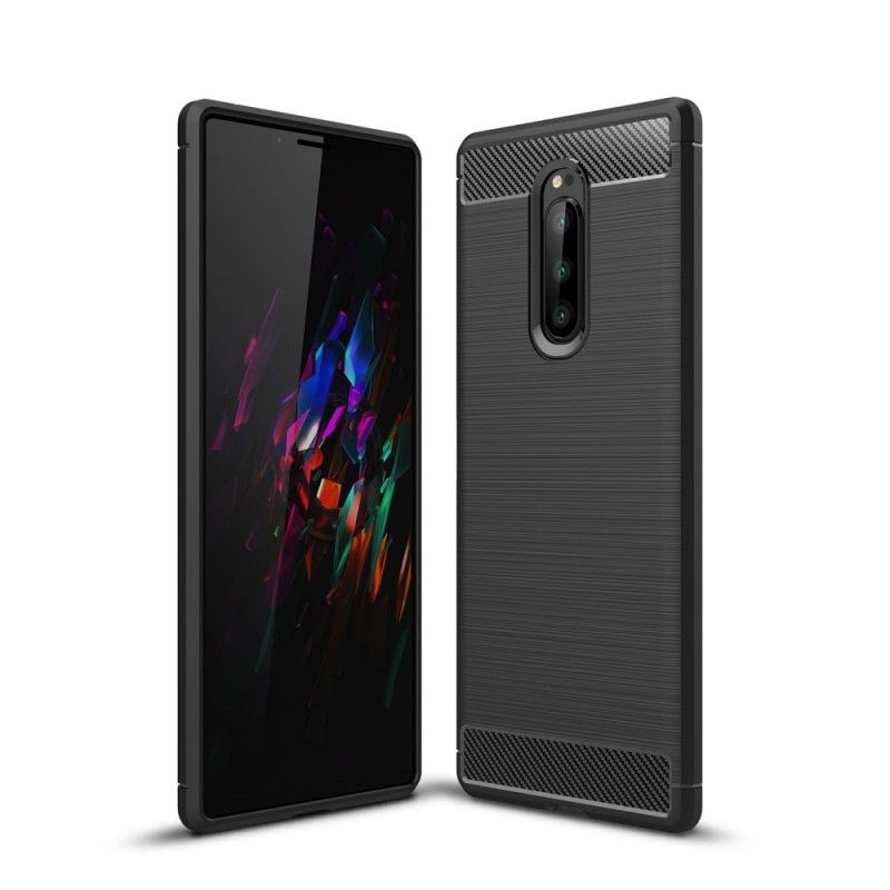 Futerały Sony Xperia 1 Szary Czarny Etui na Telefon Szczotkowane Włókno Węglowe