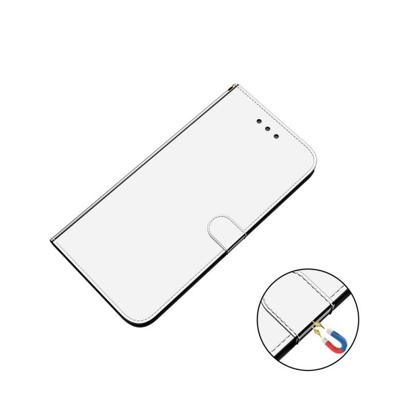 Etui Folio Xiaomi Redmi 8A Biały Czarny Osłona Lusterka Z Imitacji Skóry