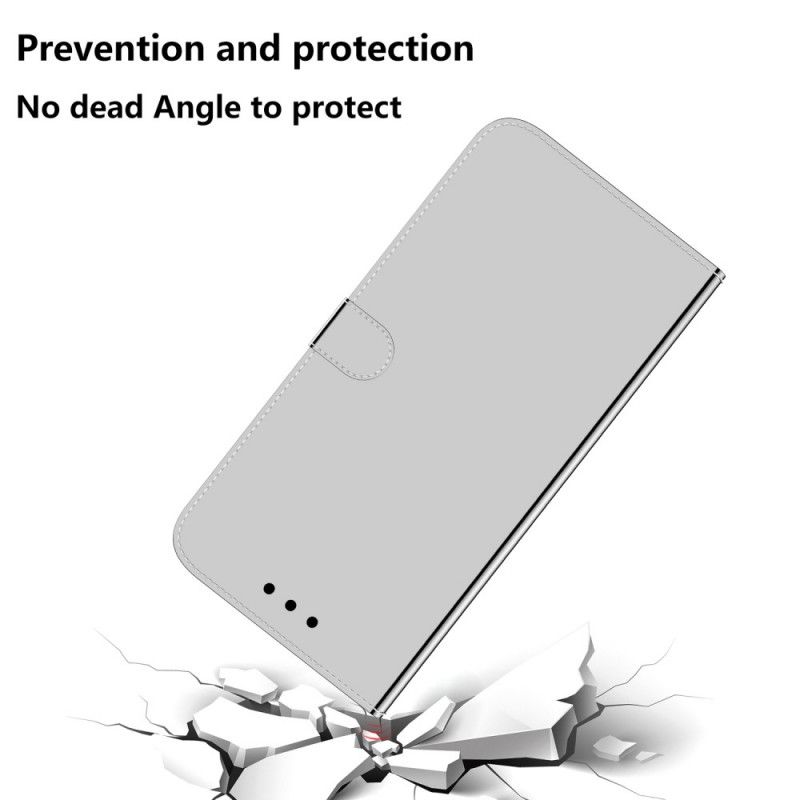 Etui Folio Xiaomi Redmi 8A Biały Czarny Osłona Lusterka Z Imitacji Skóry