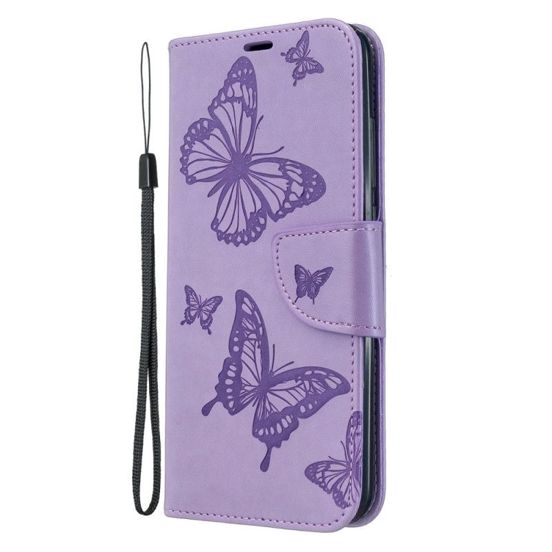 Etui Folio Xiaomi Redmi 8A Magenta Szary Drukowane Motyle Ze Stringami